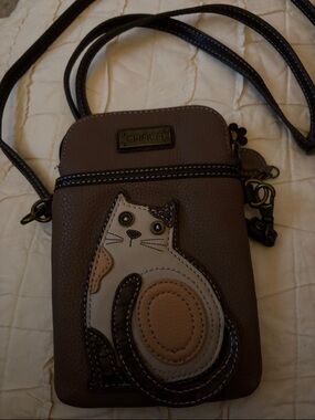 Chala Taupe Brown Cat Applique Crossbody Bag
